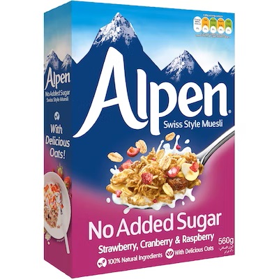 Alpen müesli strawberry-raspberry-cherry no added sugar 560g